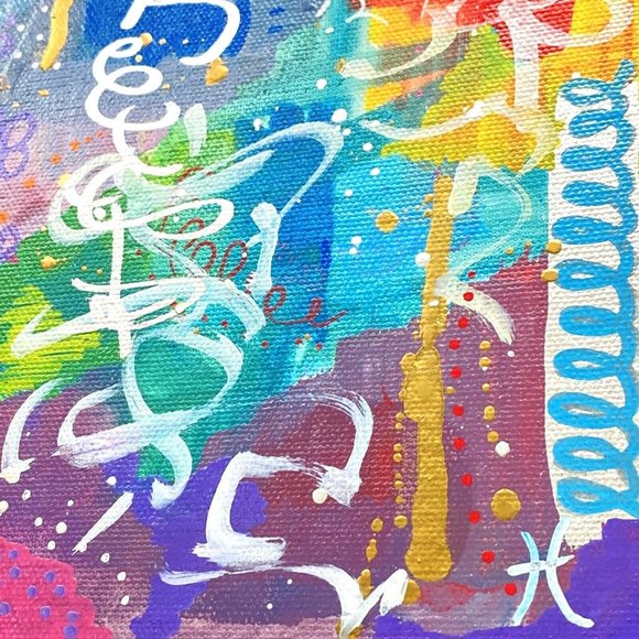 Scripting - Original Wall Art Liquid Oil Paint & Marker Signed Painting 6”x8” - Picture 3 of 8